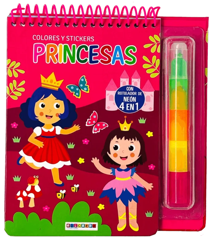 LIBRO FLUOR COLORES Y STICKERS - Princesas