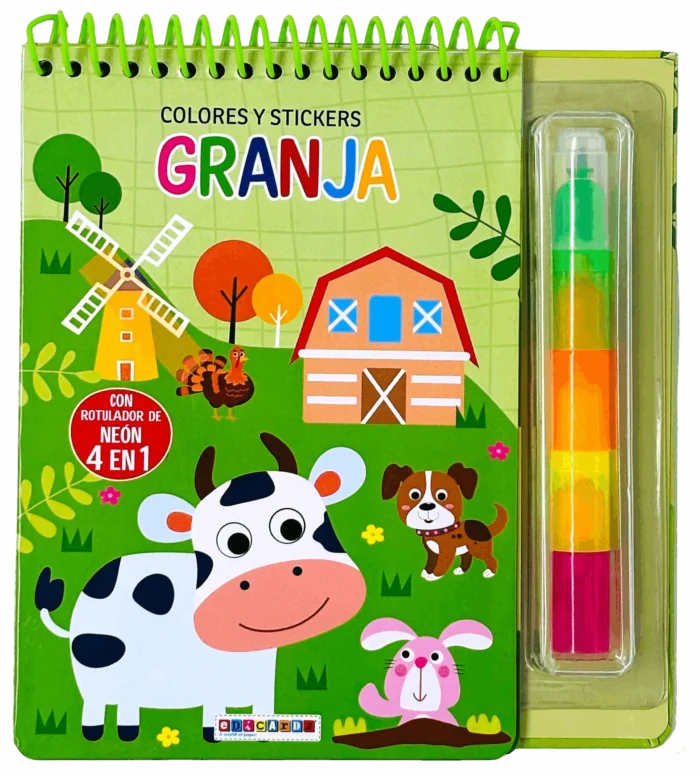 LIBRO FLUOR COLORES Y STICKERS - Granja